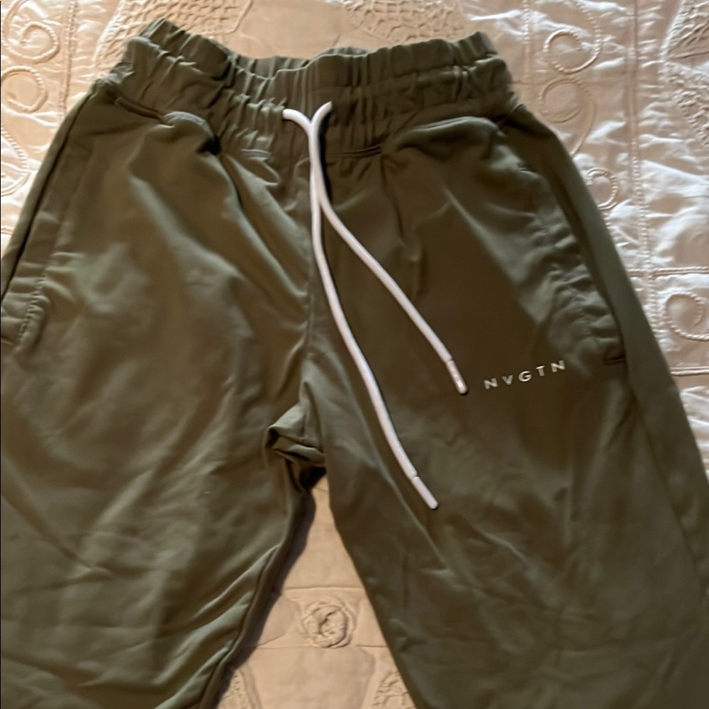 NVGTN Sage Green Joggers with White Drawstring